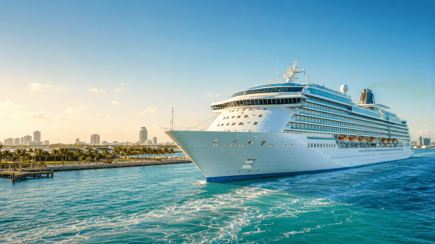 Cruise ship leaving a sunny Florida port